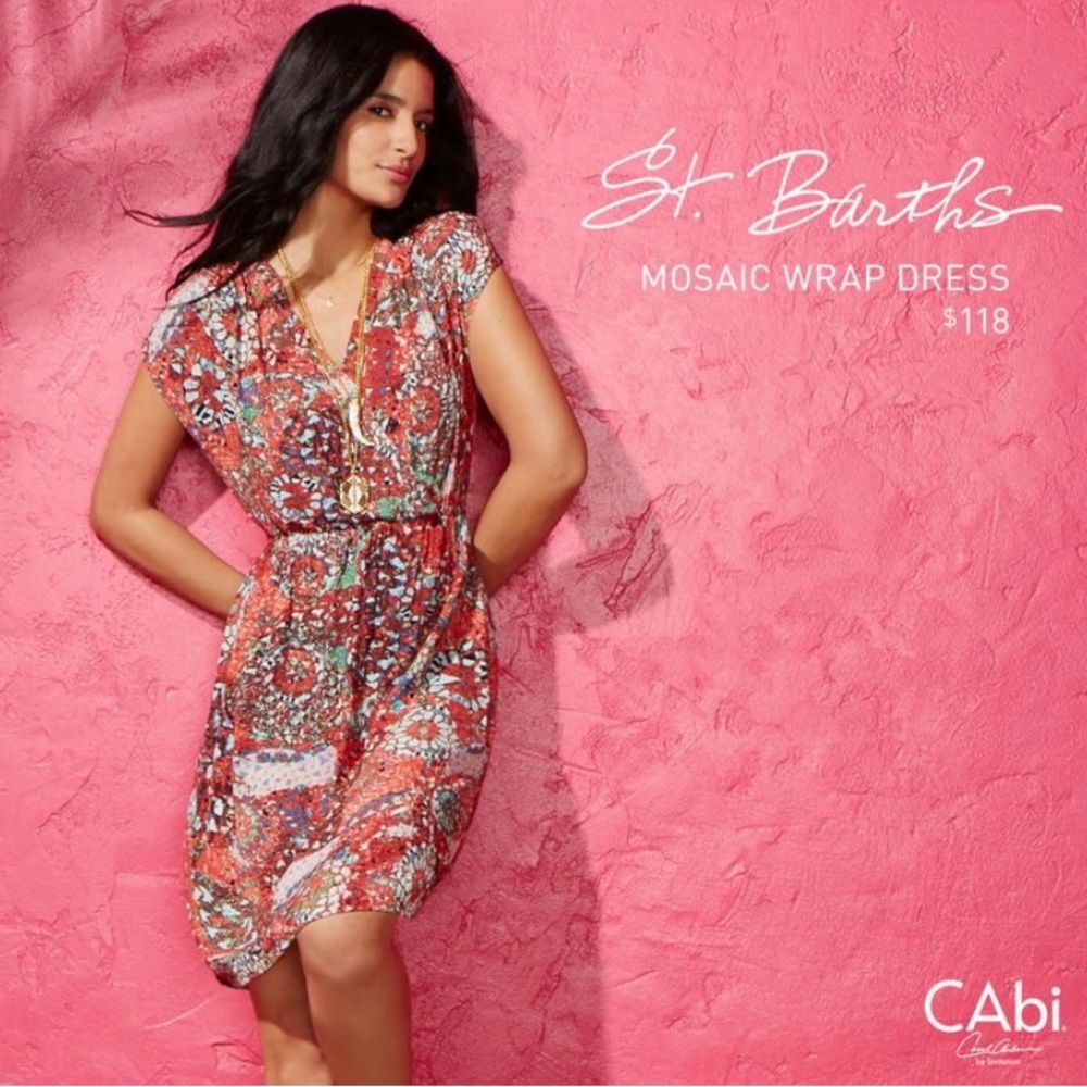 Cabi Vibrant Red Patterned Dress size medium.
